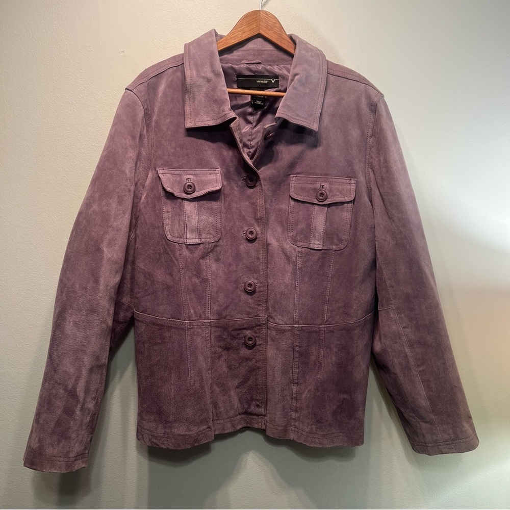 Venezia Purple Suede Vintage Y2K Button Up Long Sleeve Jacket Coat 18/20
